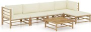 vidaXL Set mobilier de grădină cu perne alb crem, 6 piese, bambus