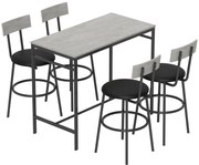 HOMCOM Set cu Masă Înaltă și 4 Scaune de Bar cu Spătar Stil Industrial Gri | Aosom Romania