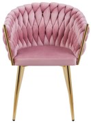 Scaun dining, catifea, cadru metalic, Roz/Auriu