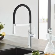 Baterie bucatarie cu pipa flexibila Grohe Essence negru - crom periat Supersteel