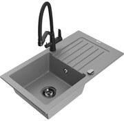 Mexen Pablo chiuvetă de granit cu o singură cameră cu scurgător și baterie de bucătărie Duo, gri - 6510-71-671701-70-B