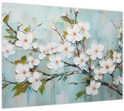Tablou pe sticlă - Pictură, ramuri de copac înflorit (70x50 cm)