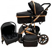 Carucior 3 in 1 cu scoica auto, transformabil, reversibil, cu roti cauciuc, 0-36 luni - CPC-37-negru