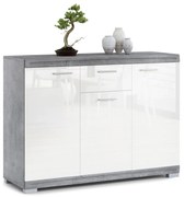 Mazzoni Comodă lată SIMPLE KD3SZ1 Beton Millennium/Alb Luciu - DULAP CU RAFTURI PENTRU LIVING