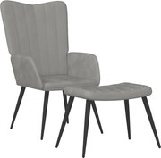 vidaXL Scaun de relaxare cu taburet, gri deschis, catifea