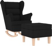 vidaXL Scaun balansoar cu taburet, Negru, material textil