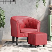 vidaXL Fotoliu tip cuvă cu taburet, roșu vin, piele ecologică