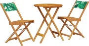 vidaXL Set mobilier bistro, 3 piese, textil model frunze/lemn masiv