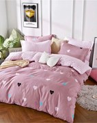 Lenjerie Pat Dublu din Bumbac Tip Finet, cu Elastic, 6 Piese - Inimioare Colorate