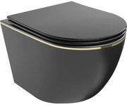 Mexen Lena vas WC fără margini cu capac slim cu închidere lentă, duroplast, mat negru/linie aurie - 30224075