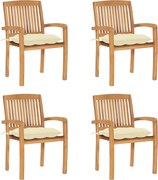 vidaXL Scaune de grădină stivuibile cu perne, 4 buc., lemn masiv tec