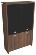 Dulap înalt Verno 128 x 46 x 210 cm, uși combinate, nuc / negru