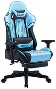 DOWINX Scaun gaming, ergonomic, pernă lombară cu masaj, spatar inalt, suport pentru picioare, piele PU matlasata, respirabila, cotiere 4D, rezistent 150 kg, Albastru