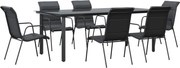 vidaXL Set mobilier de grădină, 7 piese, negru, oțel și textilenă