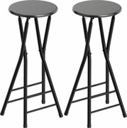 HOMCOM Set 2 Scaune de Bar Pliabile, Scaune de Bucătărie Înalte Rotunde cu 2 Suporturi pentru Picioare, Structură din Lemn și Oțel, Scaune de Bar, pentru Insulă, Negru | Aosom Romania