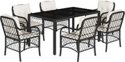 vidaXL Set mobilier de grădină cu perne, 7 piese, negru, poliratan