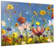 Tablou pe sticlă cu luncă înflorită (70x50 cm)