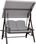 Outsunny leagăn Hollywood 2 locuri pentru grădină cu acoperiș, pernă și tăviță, metal, poliester, gri, 162 x 118 x 173 cm | Aosom Romania