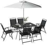 Outsunny Set de grădină cu Masă, 6 Scaune Pliante și Umbrelă de Soare cu Manivelă, Set pentru Exterior din 8 piese, 140x90x70 cm, Gri