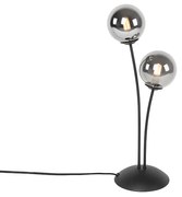 Lampa de masă modernă neagră cu 2 lumini cu sticlă fumurie - Atena