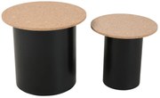 Set de 2 masute laterale rotunde din MDF si pluta cu picioare din pin negru