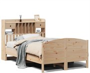 vidaXL Pat cu bibliotecă fără saltea, 135x190 cm, lemn masiv de pin