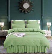 Set Lenjerie de Pat Bumbac Finet Uni cu Volanase, 6 Piese, Pat 2 Persoane, Verde Deschis