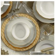 Set de masă din porțelan, 18 piese, alb/auriu