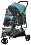PawHut Cărucior pentru Câini cu 3 Roți, Cărucior Pliant cu Husă de Ploaie, Coș și Curea, 80,5x51,5x100 cm, Verde Închis | Aosom Romania