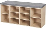 Pantofar tip taburet cu 10 compartimente, 104x30x48 cm, culoare stejar, pal