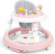 Premergator multifunctional Kidizi Pippa roz pentru fetite, cu panou interactiv pentru picioare, tavita muzicala detasabila si inaltime reglabila pe 3 niveluri