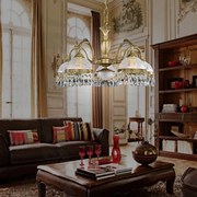 Candelabru 5 brate design clasic realizat manual din alama si Cristal Scholer 6200