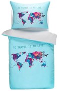 Lenjerie de pat din satin Travel the world, 140x 200 cm, 70 x 90 cm