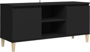 vidaXL Comodă TV, picioare lemn masiv, negru, 103,5x35x50 cm