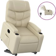 vidaXL Fotoliu rabatabil electric cu ridicare, crem, piele ecologică