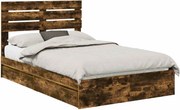 vidaXL Pat cu storage Stejar fumuriu 135 x 190 cm Lemn compozit