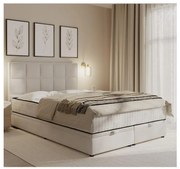 Pat tapițat GRACE 160x200 cm, bej, cu saltele incluse și spațiu de depozitare