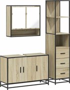 vidaXL Set mobilier de baie, 3 piese, stejar sonoma, lemn prelucrat
