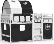 vidaXL Pat etajat de copii cu tunel alb/negru 90x190 cm lemn masiv pin