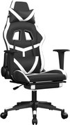 vidaXL Scaun de gaming masaj/suport picioare alb/negru piele eco