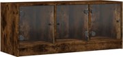 vidaXL Comodă TV cu uși din sticlă, stejar fumuriu, 102x37x42 cm