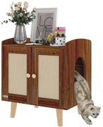 PawHut Mobilier nisip pentru pisici masă auxiliară cu uși cu covorașe din sisal pentru salon dormitor 55x43x59,6 cm Măsliniu | Aosom Romania