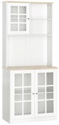 Homcom Bufet Modern din Lemn MDF cu Vitrine, Spațiu Depozitare, pentru Sufragerie și Bucătărie, 80x37x183 cm, Alb | Aosom Romania