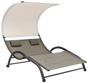 vidaXL Șezlong de plajă dublu cu baldachin, gri taupe, textilenă