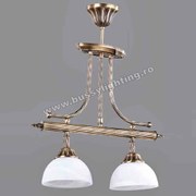 Lustra Pretoria cu 2 Brate, Desing Clasic, Finisaj Bronz Antic, Abajur Alb - Bussy Lighting 3079-52-02B