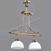 Lustra Pretoria cu 2 Brate, Desing Clasic, Finisaj Bronz Antic, Abajur Alb - Bussy Lighting 3079-52-02B