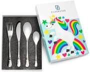 Tacâmuri argintii din oțel inoxidabil pentru copii 4 buc. Unicorn – Zilverstad