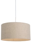 Lampă pendantă rustică albă cu abajur din bumbac gri deschis 50 cm - Combi