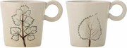 Set 2 căni din ceramică artizanală natur cu finisaj antichizat și motive botanice cu frunze, 9×9 cm, "Aubrin"