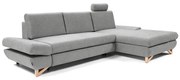 Colțar extensibil AVESTA, tapițat, cu spațiu de depozitare, în formă de L, cu șezlong pe partea dreaptă, gri